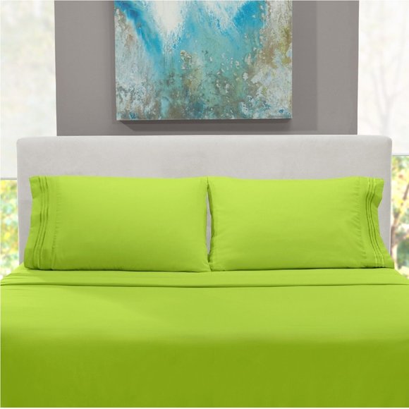 Green Bed Sheets Set 4-pc Garden Green Solids Full Queen King Size - Picture 4 of 7